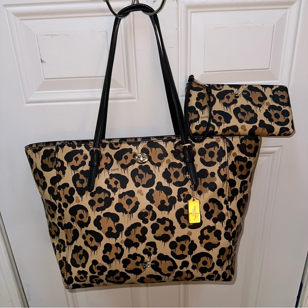 Coach Wild Beast Leopard Turnlock Tote